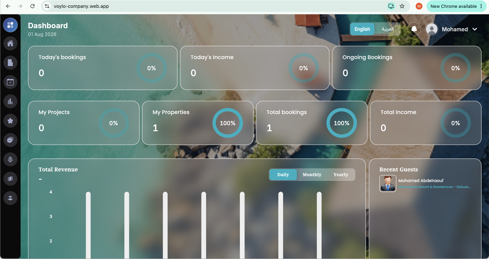 Luxury Stays company management dashboard